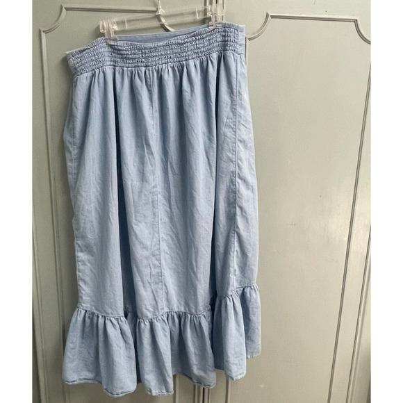 Jessica Simpson Chambray Lightweight Skirt With Ruffle Sz 2X Boho Prairie - Picture 3 of 5